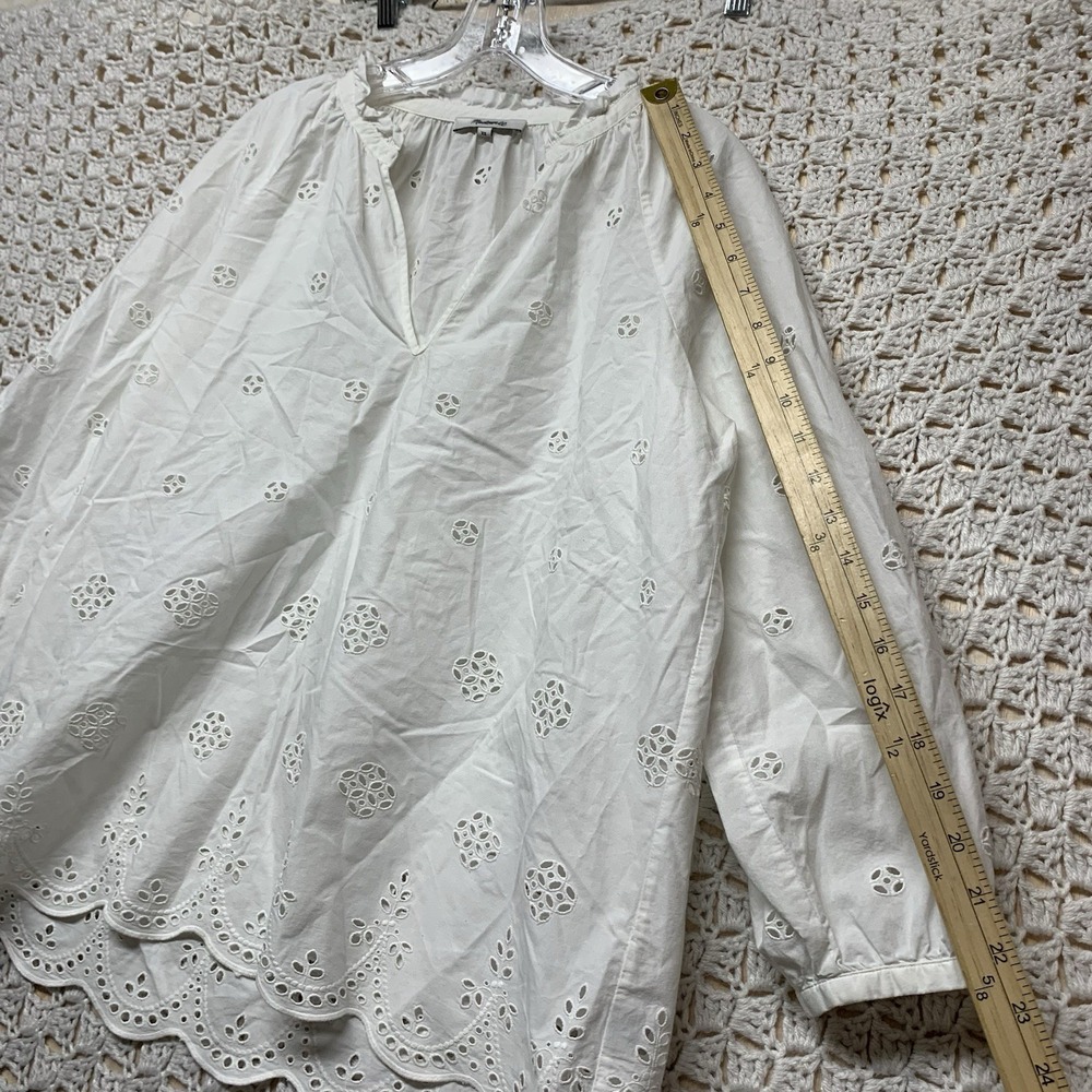 Madewell Eyelet Popover Blouse Top Shirt Women XS White Scalloped Blouse G1542 - Picture 5 of 10